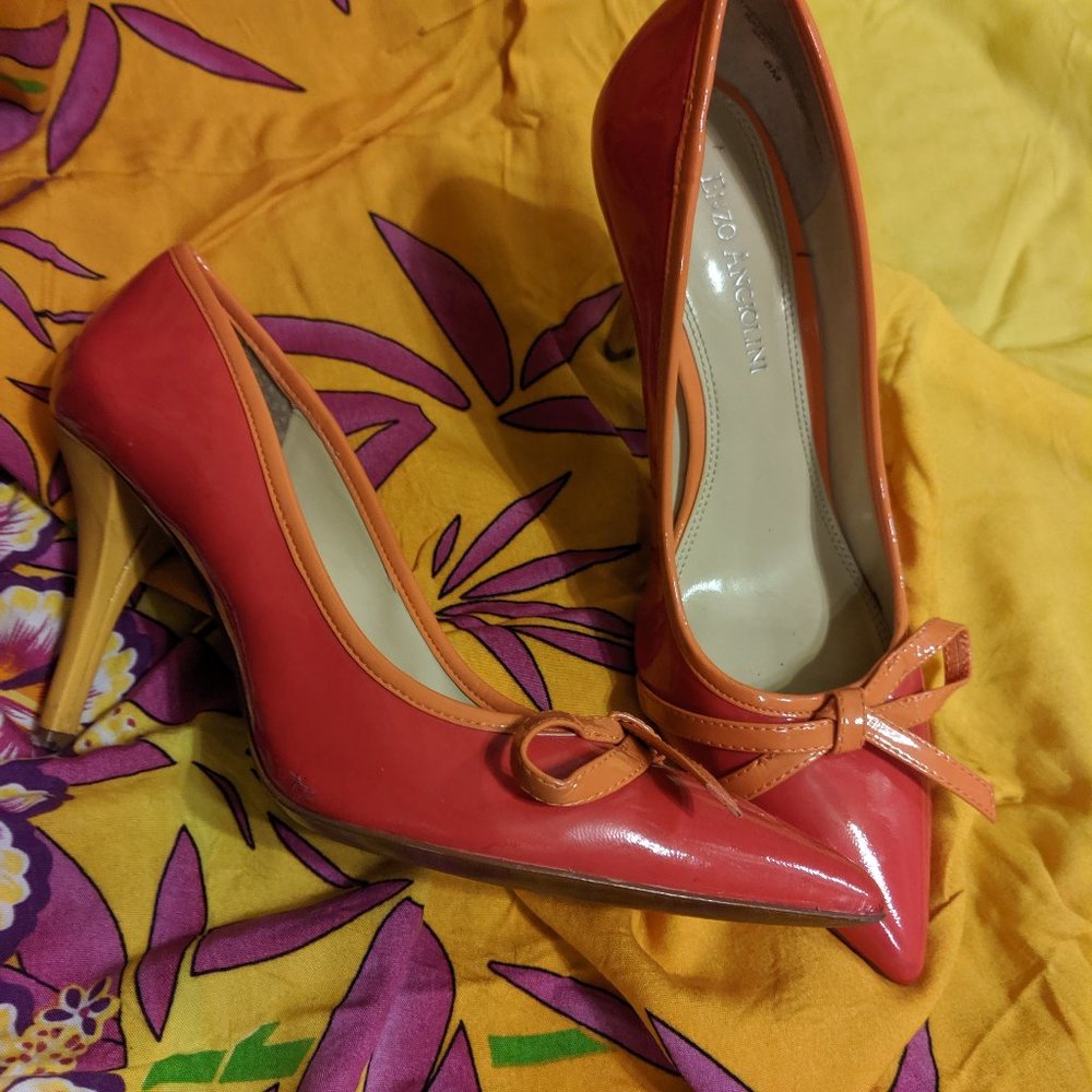 Orange and Pink Patent Leather Heel